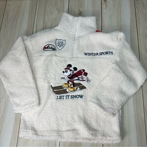 Disney Women's Mickey Mouse Ski Sherpa Quarter-Zip Sweater Pullover Size XS New